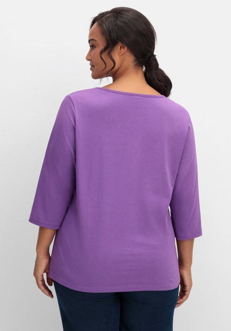 Sheego Shirt Mit 3/4-Ärmeln Und V-Ausschnitt - Lila Sheego