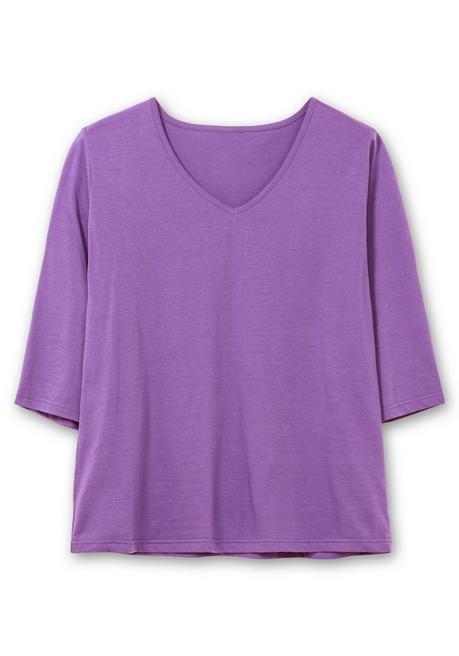 Sheego Shirt Mit 3/4-Ärmeln Und V-Ausschnitt - Lila Sheego