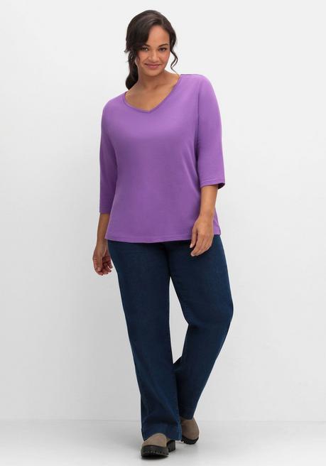 Sheego Shirt Mit 3/4-Ärmeln Und V-Ausschnitt - Lila Sheego