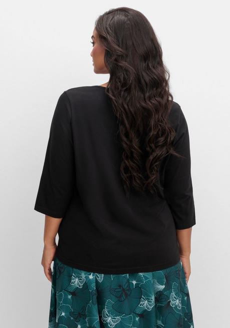 Sheego Shirt Mit 3/4-Ärmeln Und V-Ausschnitt - Schwarz Sheego