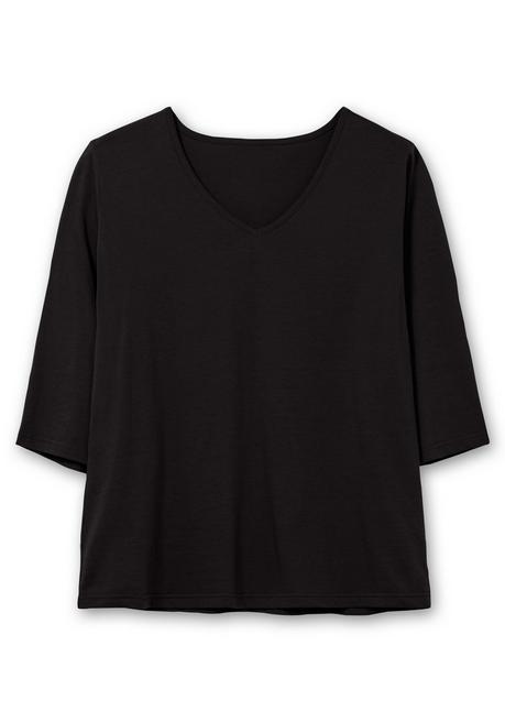 Sheego Shirt Mit 3/4-Ärmeln Und V-Ausschnitt - Schwarz Sheego
