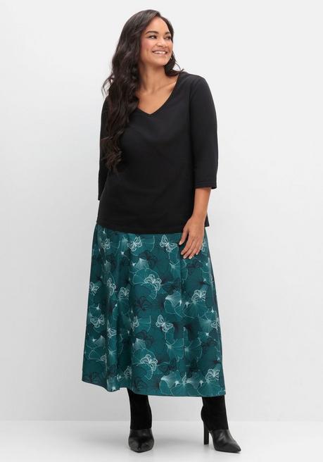 Sheego Shirt Mit 3/4-Ärmeln Und V-Ausschnitt - Schwarz Sheego