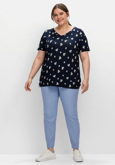 Sheego Shirt Mit Allover-Blümchendruck Und V-Ausschnitt - Nachtblau Gemustert Sheego