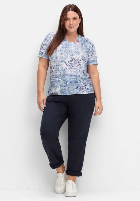 Sheego Shirt Mit Alloverprint Und V-Ausschnitt - Blau Gemustert Sheego