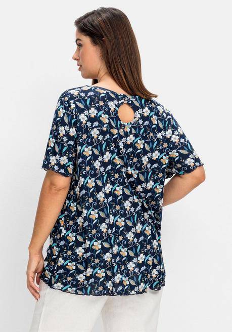 Sheego Shirt Mit Blumendruck Und Cut-out Im Rücken - Indigo Gemustert Sheego