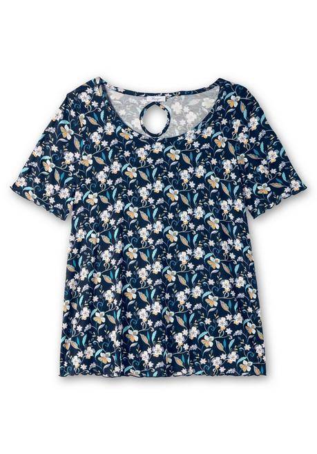 Sheego Shirt Mit Blumendruck Und Cut-out Im Rücken - Indigo Gemustert Sheego