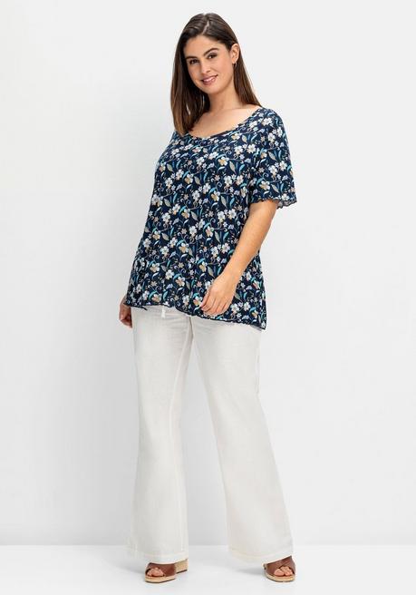 Sheego Shirt Mit Blumendruck Und Cut-out Im Rücken - Indigo Gemustert Sheego