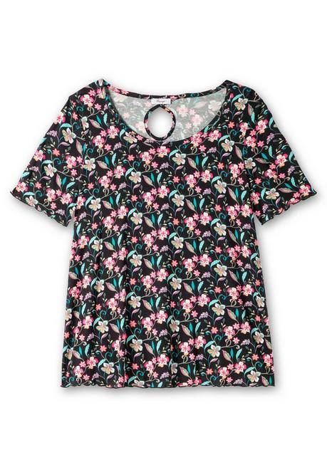 Sheego Shirt Mit Blumendruck Und Cut-out Im Rücken - Schwarz Gemustert Sheego