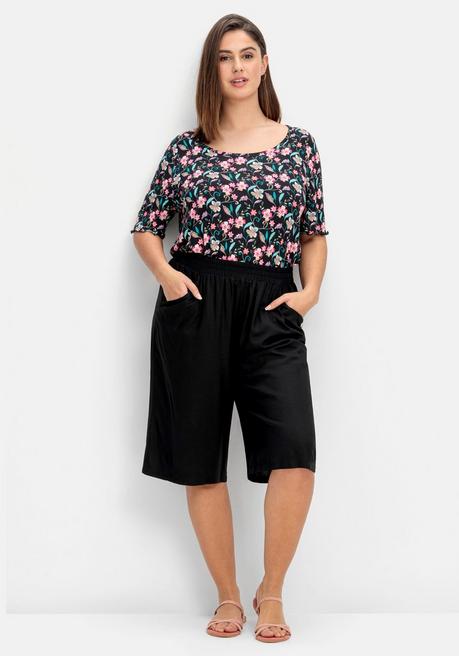 Sheego Shirt Mit Blumendruck Und Cut-out Im Rücken - Schwarz Gemustert Sheego