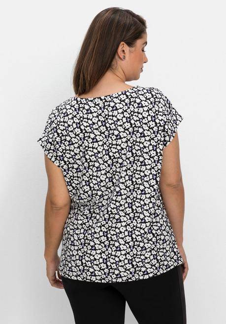 Sheego Shirt Mit Blumendruck Und Dekorativen Falten - Schwarz Gemustert Sheego