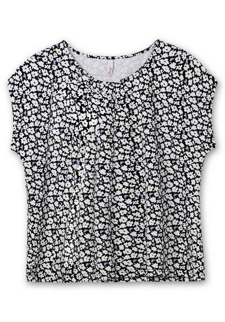 Sheego Shirt Mit Blumendruck Und Dekorativen Falten - Schwarz Gemustert Sheego
