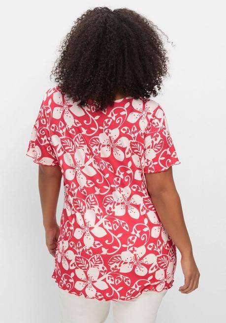 Sheego By Joe Browns Shirt Mit Blumendruck Und V-Ausschnitt - Rot Gemustert Sheego