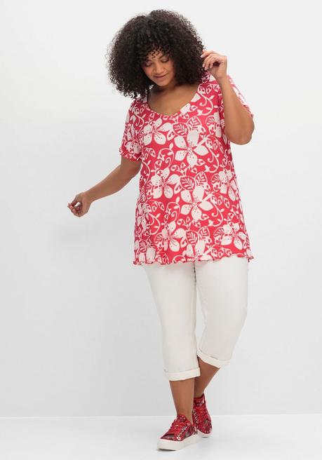 Sheego By Joe Browns Shirt Mit Blumendruck Und V-Ausschnitt - Rot Gemustert Sheego