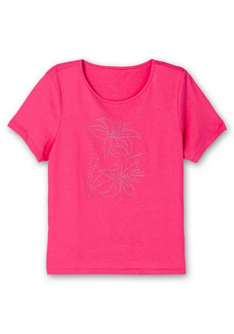 Sheego Shirt Mit Blumenmuster Aus Ziersteinchen Vorn - Pink Sheego