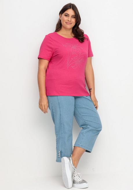 Sheego Shirt Mit Blumenmuster Aus Ziersteinchen Vorn - Pink Sheego