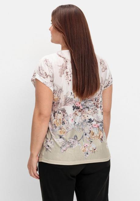 Sheego Shirt Mit Blumenprint, In Bügelfreier Qualität - Ecru Gemustert Sheego