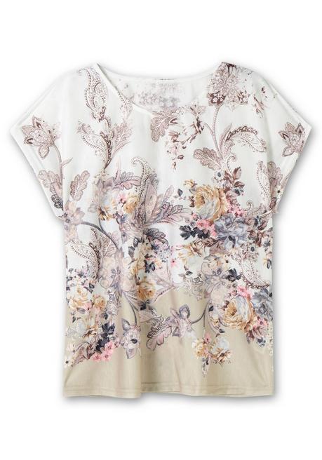 Sheego Shirt Mit Blumenprint, In Bügelfreier Qualität - Ecru Gemustert Sheego