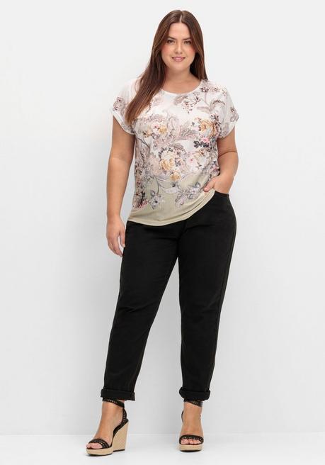 Sheego Shirt Mit Blumenprint, In Bügelfreier Qualität - Ecru Gemustert Sheego