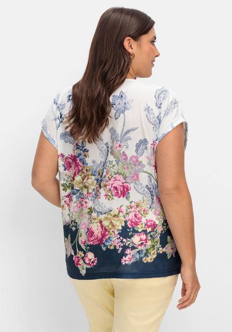 Sheego Shirt Mit Blumenprint, In Bügelfreier Qualität - Marine Gemustert Sheego