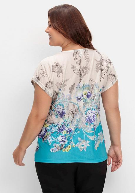 Sheego Shirt Mit Blumenprint, In Bügelfreier Qualität - Türkis Gemustert Sheego