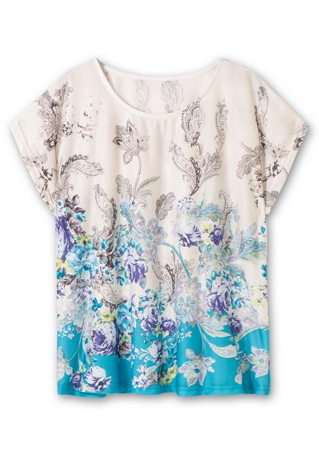 Sheego Shirt Mit Blumenprint, In Bügelfreier Qualität - Türkis Gemustert Sheego