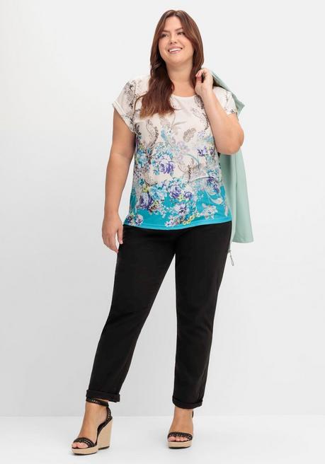 Sheego Shirt Mit Blumenprint, In Bügelfreier Qualität - Türkis Gemustert Sheego