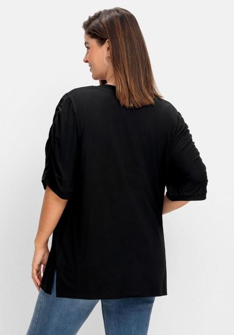 Sheego Shirt Mit Blütenprint Am Saum - Schwarz Sheego
