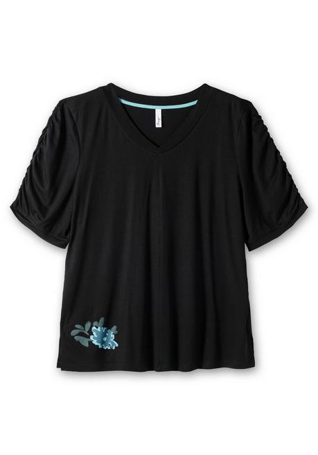 Sheego Shirt Mit Blütenprint Am Saum - Schwarz Sheego