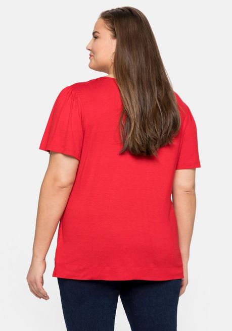 Sheego Shirt Mit Cut-out Am Ausschnitt Und Flügelärmeln - Mohnrot Sheego