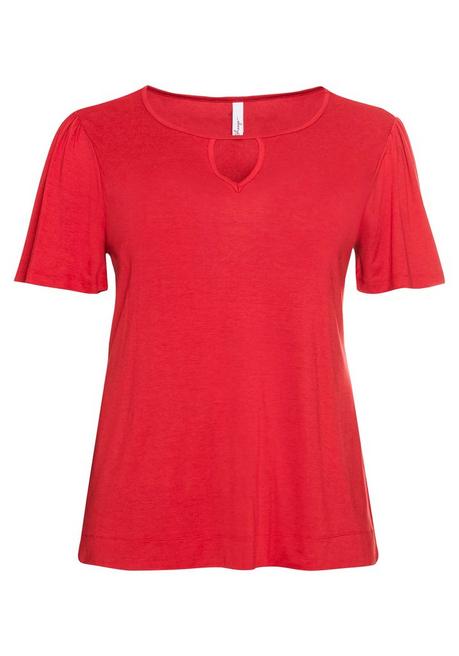 Sheego Shirt Mit Cut-out Am Ausschnitt Und Flügelärmeln - Mohnrot Sheego