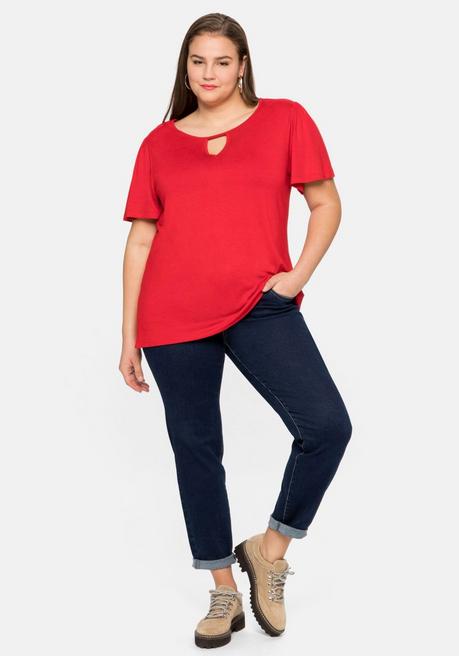Sheego Shirt Mit Cut-out Am Ausschnitt Und Flügelärmeln - Mohnrot Sheego