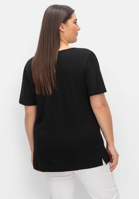Sheego Shirt Mit Cut-out Am Ausschnitt Und Flügelärmeln - Schwarz Sheego
