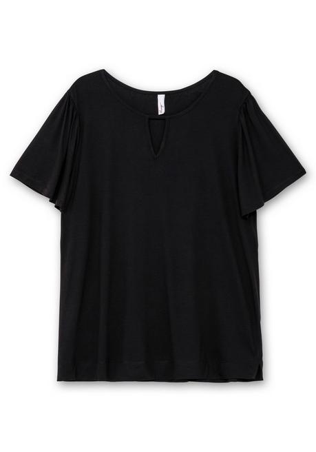 Sheego Shirt Mit Cut-out Am Ausschnitt Und Flügelärmeln - Schwarz Sheego