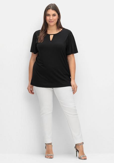 Sheego Shirt Mit Cut-out Am Ausschnitt Und Flügelärmeln - Schwarz Sheego