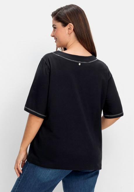 Sheego Shirt Mit Effekt-Ziernähten, Aus Flammgarn - Schwarz Sheego