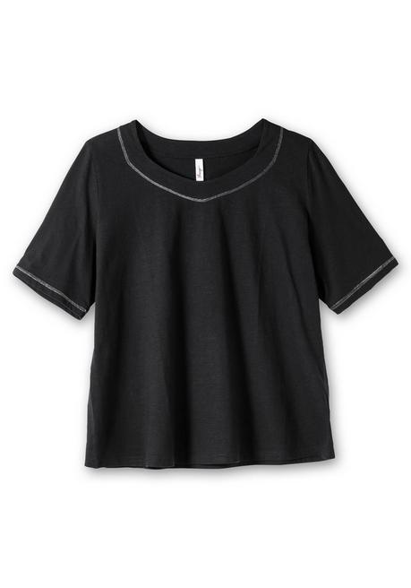 Sheego Shirt Mit Effekt-Ziernähten, Aus Flammgarn - Schwarz Sheego