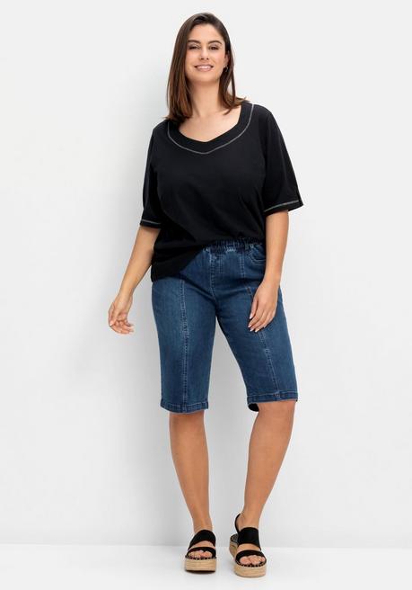 Sheego Shirt Mit Effekt-Ziernähten, Aus Flammgarn - Schwarz Sheego