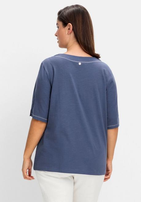 Sheego Shirt Mit Effekt-Ziernähten, Aus Flammgarn - Taubenblau Sheego