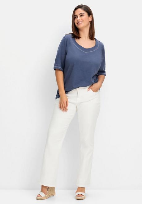 Sheego Shirt Mit Effekt-Ziernähten, Aus Flammgarn - Taubenblau Sheego