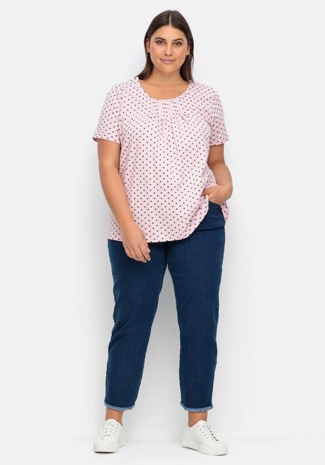 Sheego Shirt Mit Falten Am Ausschnitt Und Minimalprint - Rosa Bedruckt Sheego
