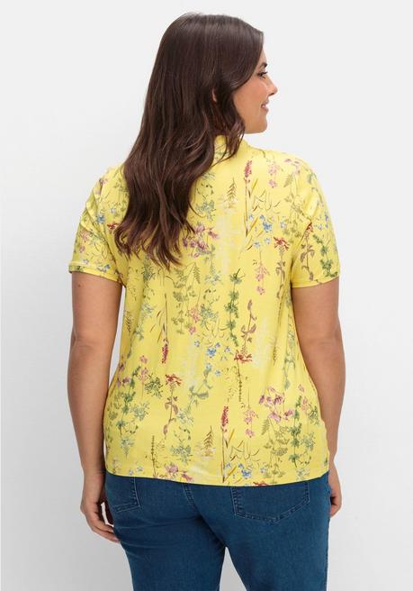 Sheego Shirt Mit Faltenpartie Am Stehkragen - Hellgelb Gemustert Sheego