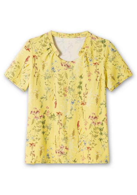 Sheego Shirt Mit Faltenpartie Am Stehkragen - Hellgelb Gemustert Sheego