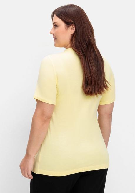 Sheego Shirt Mit Faltenpartie Am Stehkragen - Hellgelb Sheego