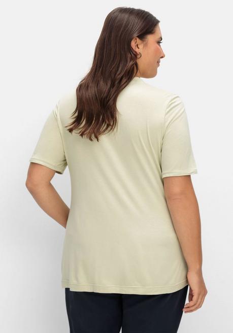 Sheego Shirt Mit Faltenpartie Am Stehkragen - Lindgrün Sheego