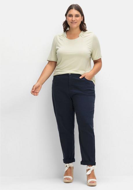 Sheego Shirt Mit Faltenpartie Am Stehkragen - Lindgrün Sheego