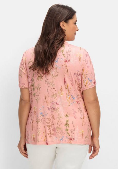 Sheego Shirt Mit Faltenpartie Am Stehkragen - Rosé Gemustert Sheego