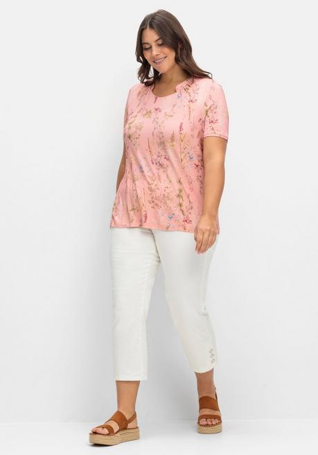 Sheego Shirt Mit Faltenpartie Am Stehkragen - Rosé Gemustert Sheego