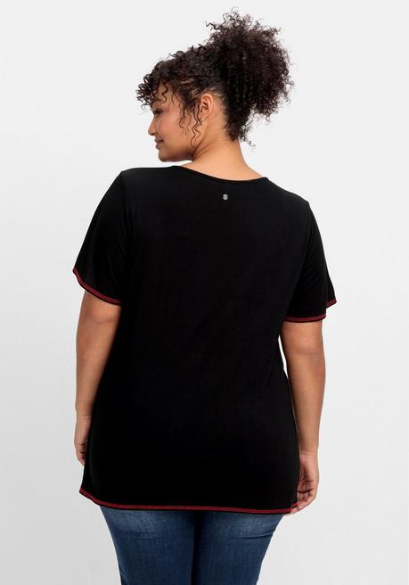 Sheego Shirt Mit Flügelärmel Und Cut-out Vorn - Schwarz Sheego