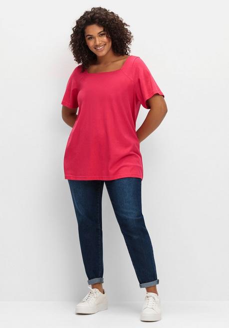 Sheego Shirt Mit Flügelärmeln Und Karree-Ausschnitt - Magenta Sheego