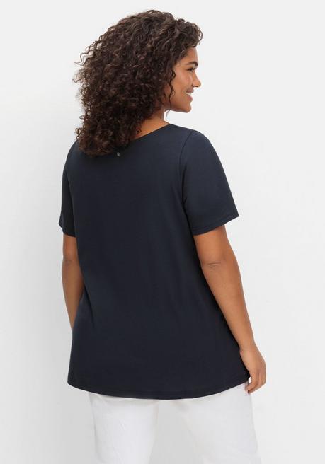 Sheego Shirt Mit Flügelärmeln Und Karree-Ausschnitt - Tiefblau Sheego